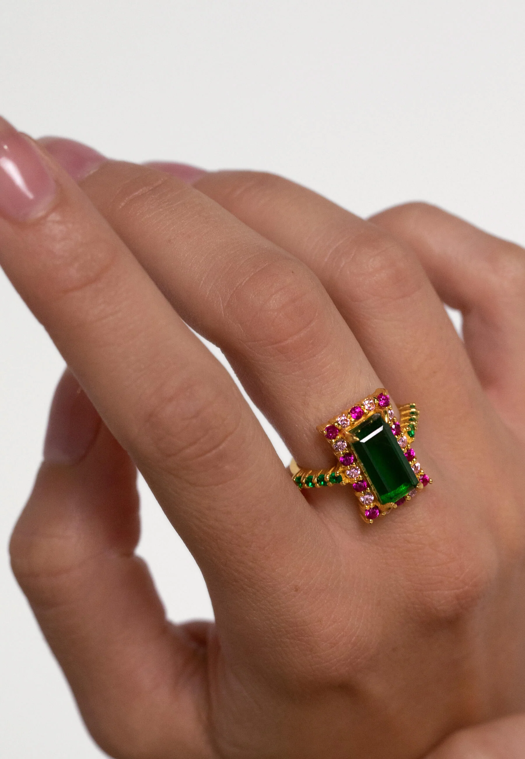 Anillo Rivoli Fucsia y Verde - Image 2