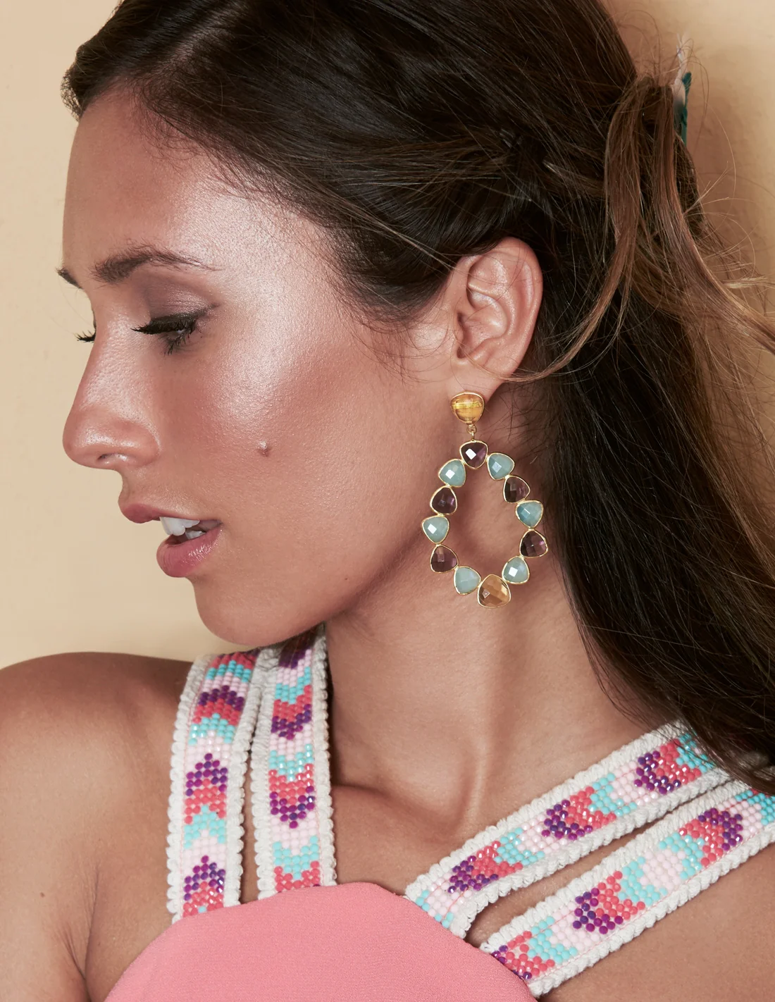 Pendientes Palmira Morado, aguamarina - Image 4